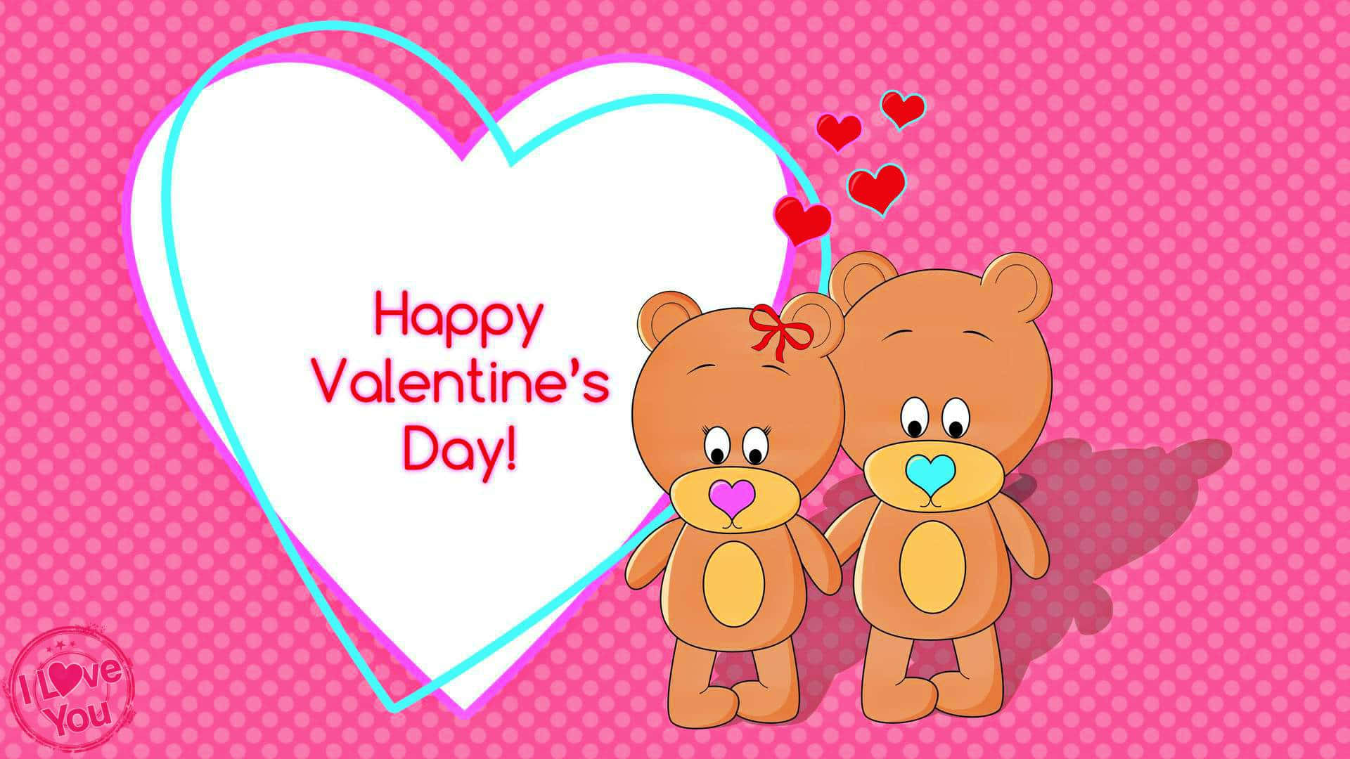 Cute Valentine Bear Lovers, teddy bears, large heart, Full HD Desktop Wallpaper