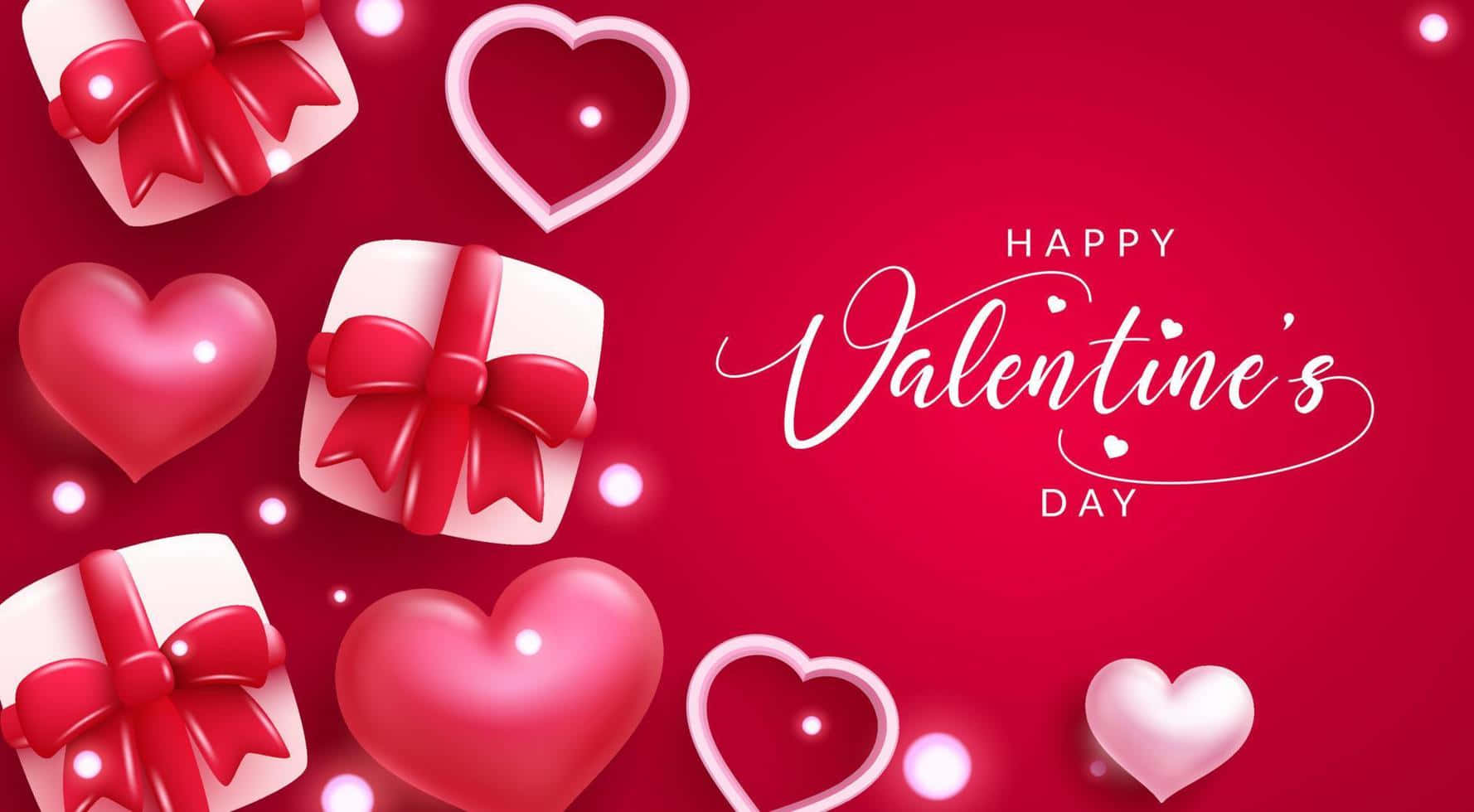 Vibrant red, glossy heart-shaped gifts, floating hearts, HD Desktop Wallpaper