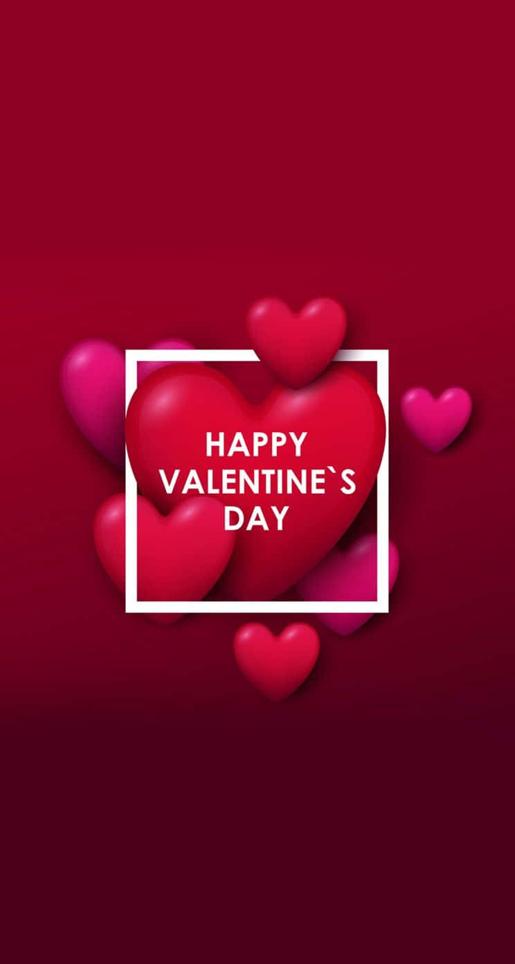 Cute Happy Valentine Day, glossy red hearts, white text, HD Phone Wallpaper