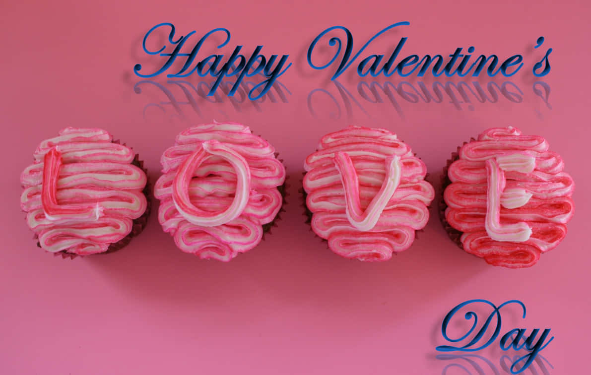 LOVE, pink and white frosted cupcakes, solid pink background, SD Desktop Wallpaper