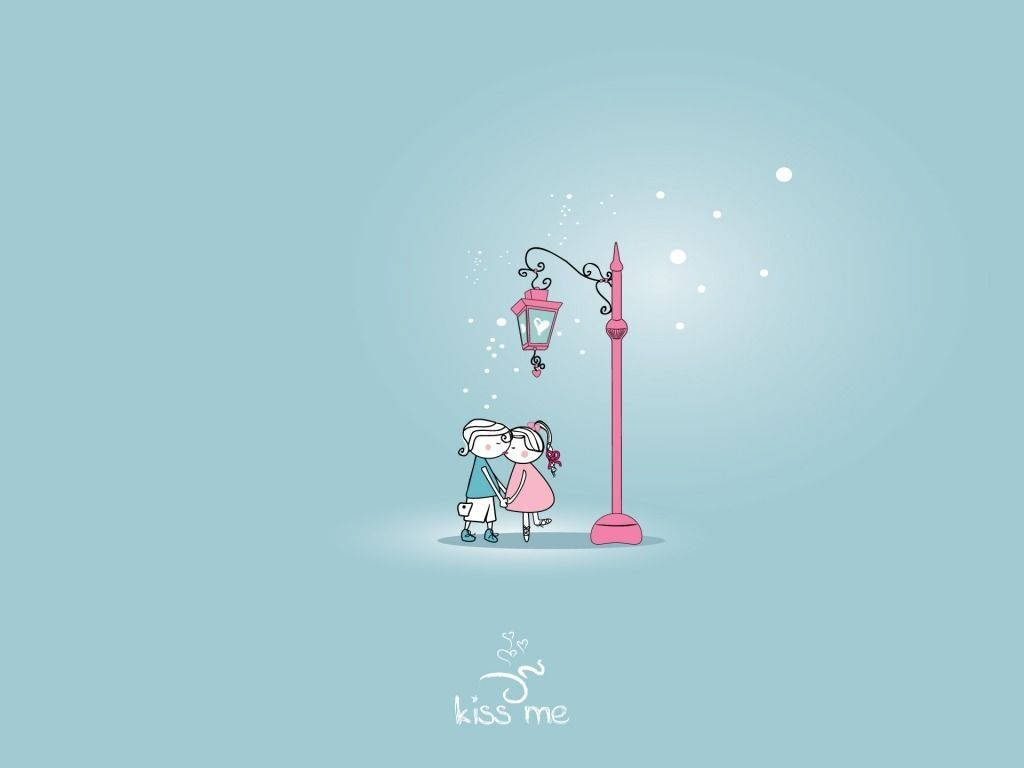 cute valentine s day lamppost kiss, pink streetlamp, floating sparkles, SD Desktop Wallpaper