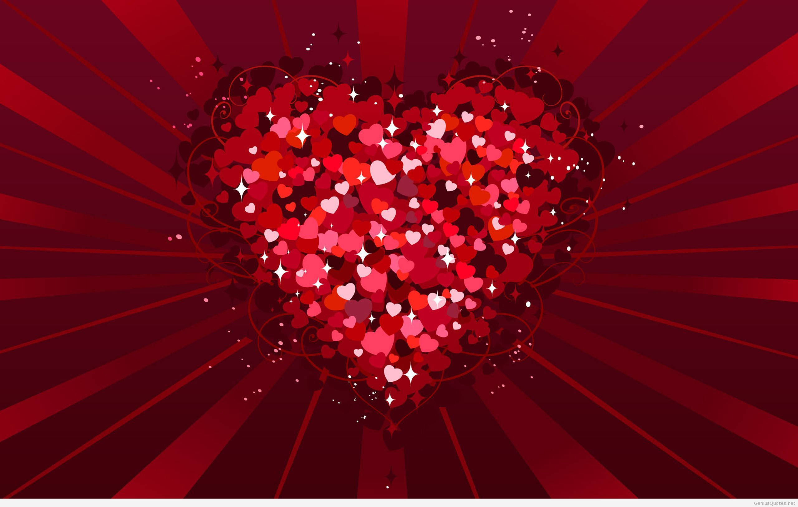 Cute Valentine's Day Red Heart, radiant heart, sparkling multicolored hearts, 2K Desktop Wallpaper