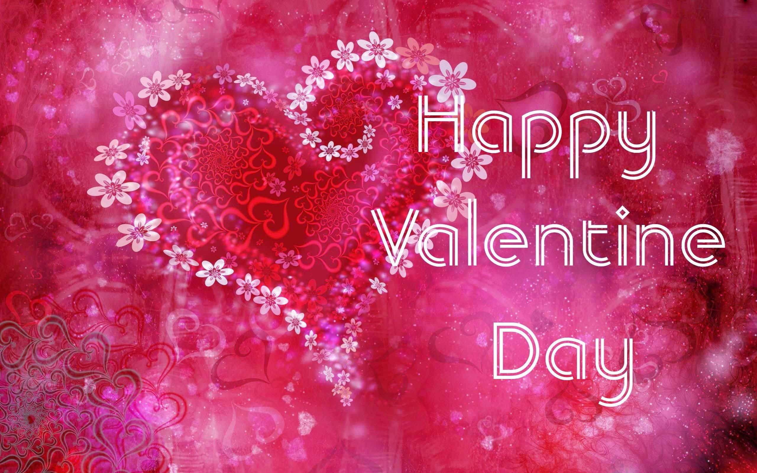 Cute Valentine's Day Floral Heart, vibrant pink, floral heart design, 2K Desktop Wallpaper