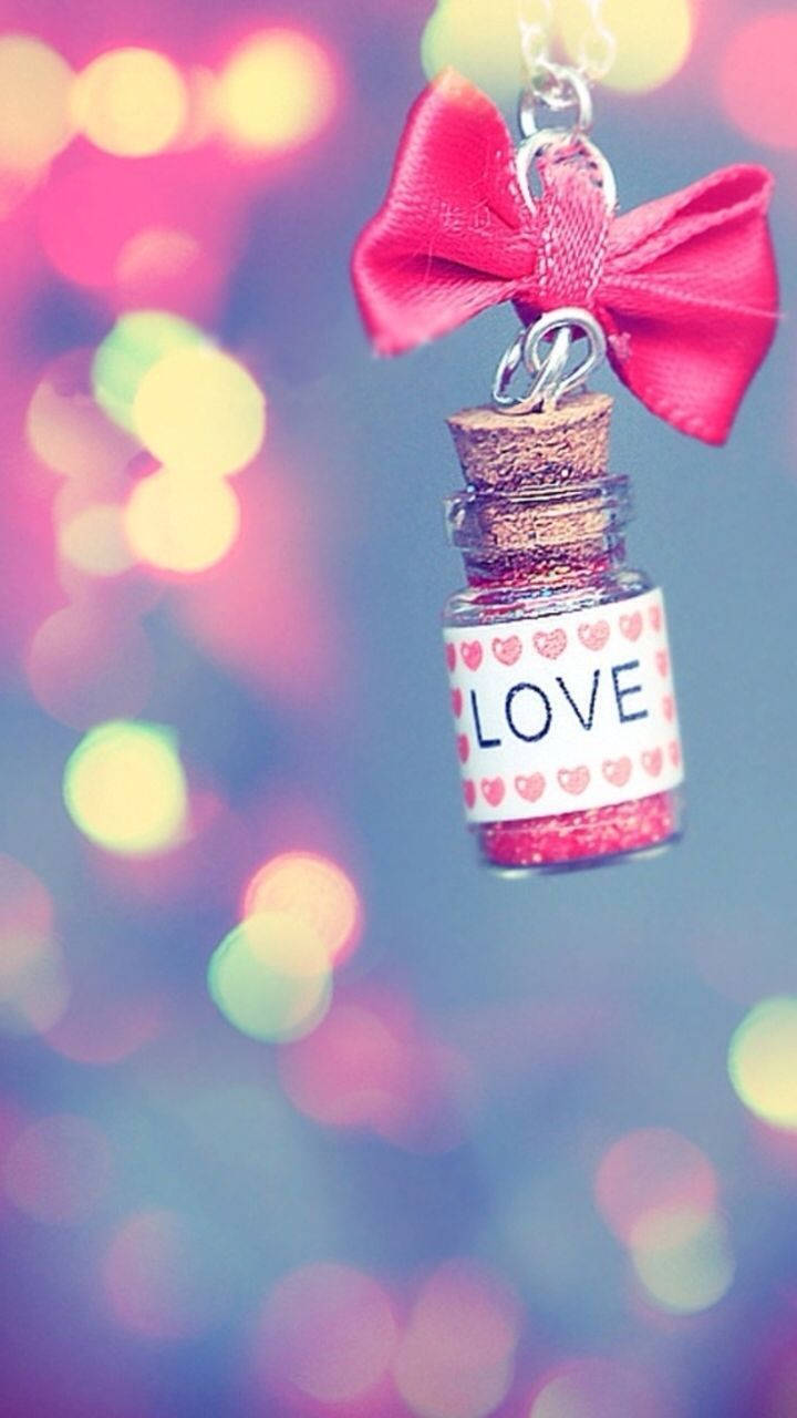 love potion bottle charm, pink bow, glittery, HD Phone Wallpaper