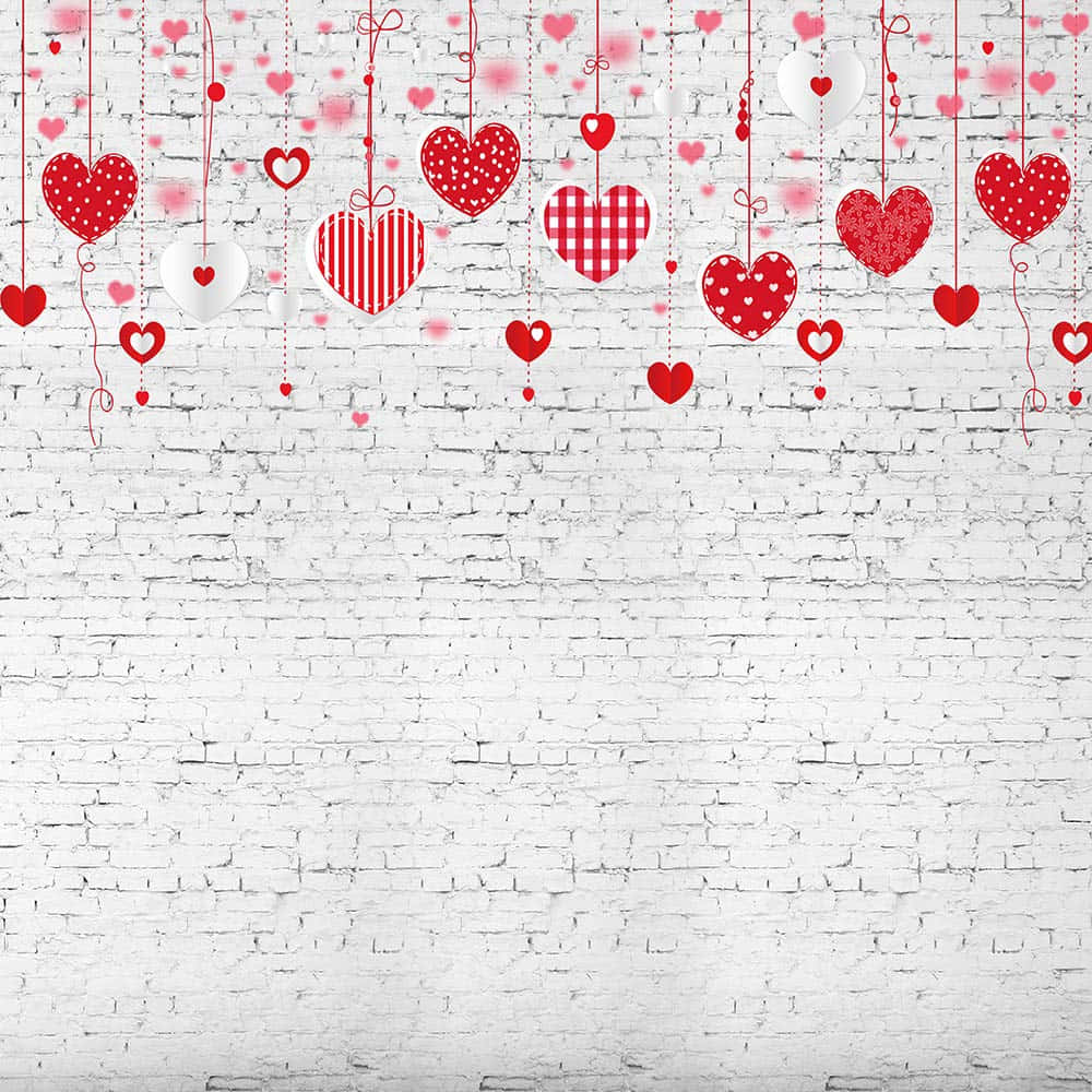 Red Cute Valentines Day Hearts Banner, brick wall, red patterned hearts, SD Desktop Wallpaper