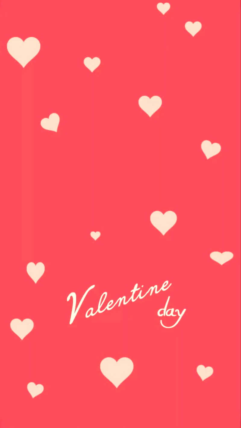 vibrant pink background, scattered cream hearts, cursive Valentine day text, HD Phone Wallpaper