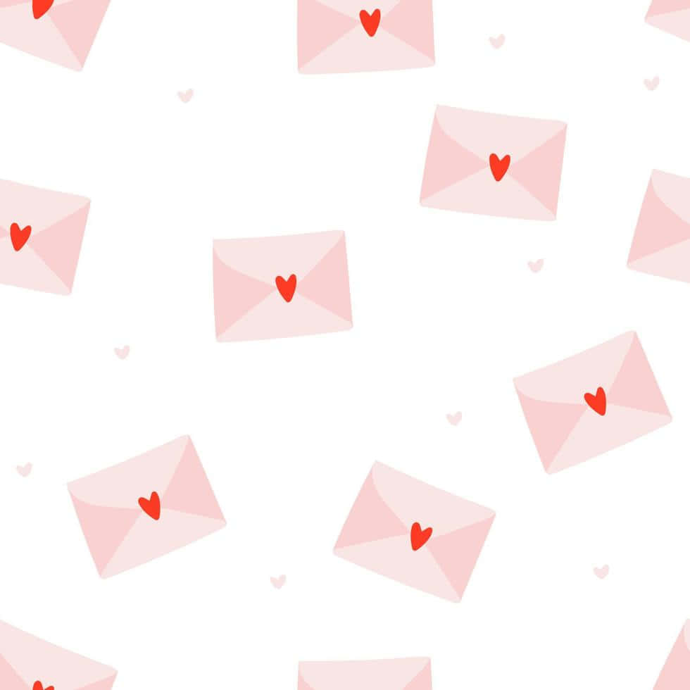 red hearts pattern, pink envelopes, white background, SD Desktop Wallpaper