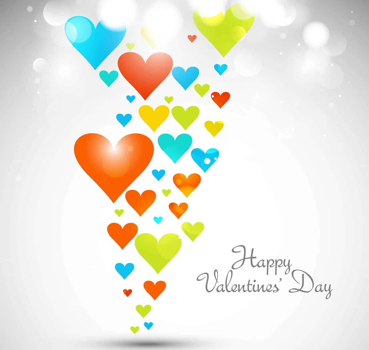 multicolored cute valentines day greeting, red orange blue and green, soft bokeh background, SD Desktop Wallpaper