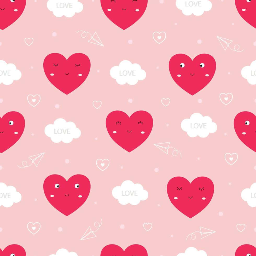 Red Cute Valentines Day Hearts Cartoon Pattern, pink background, cute red hearts, SD Desktop Wallpaper