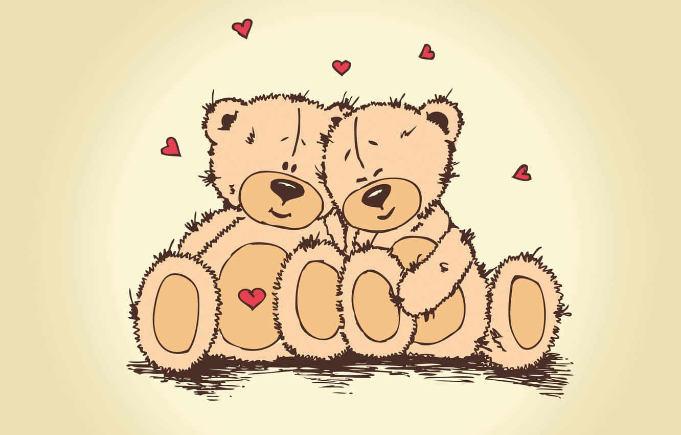 teddy bears, cute valentines, red hearts, HD Desktop Wallpaper