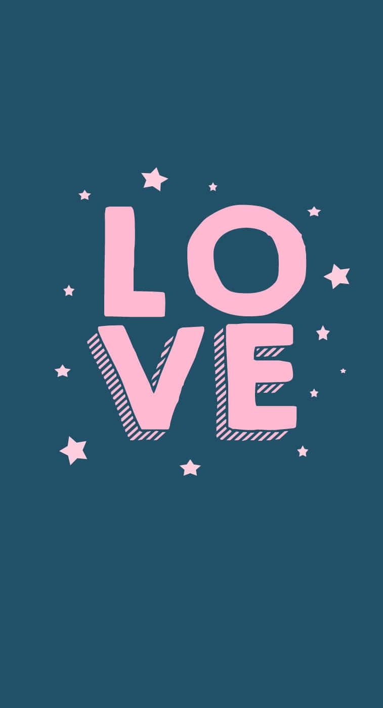 pink love text, stars, teal background, HD Phone Wallpaper