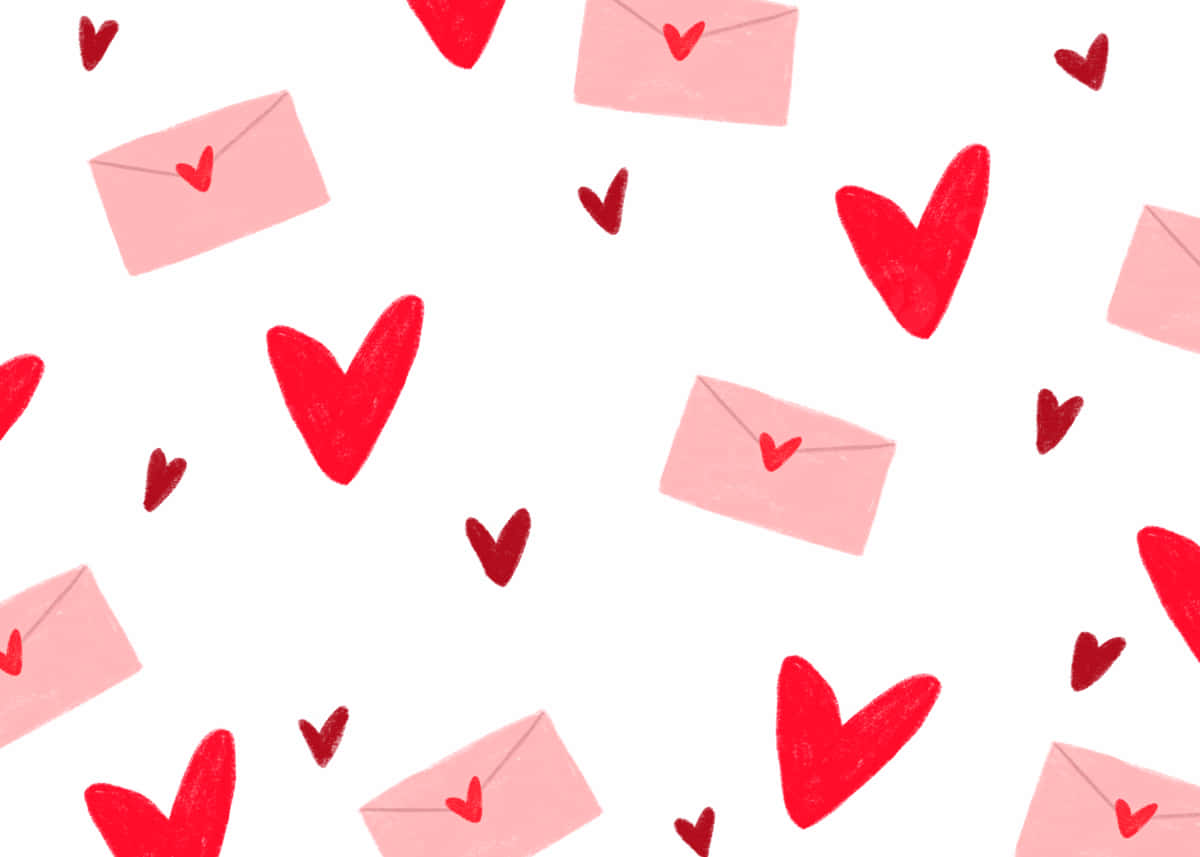 cute valentines, red hearts, pink envelopes, SD Desktop Wallpaper