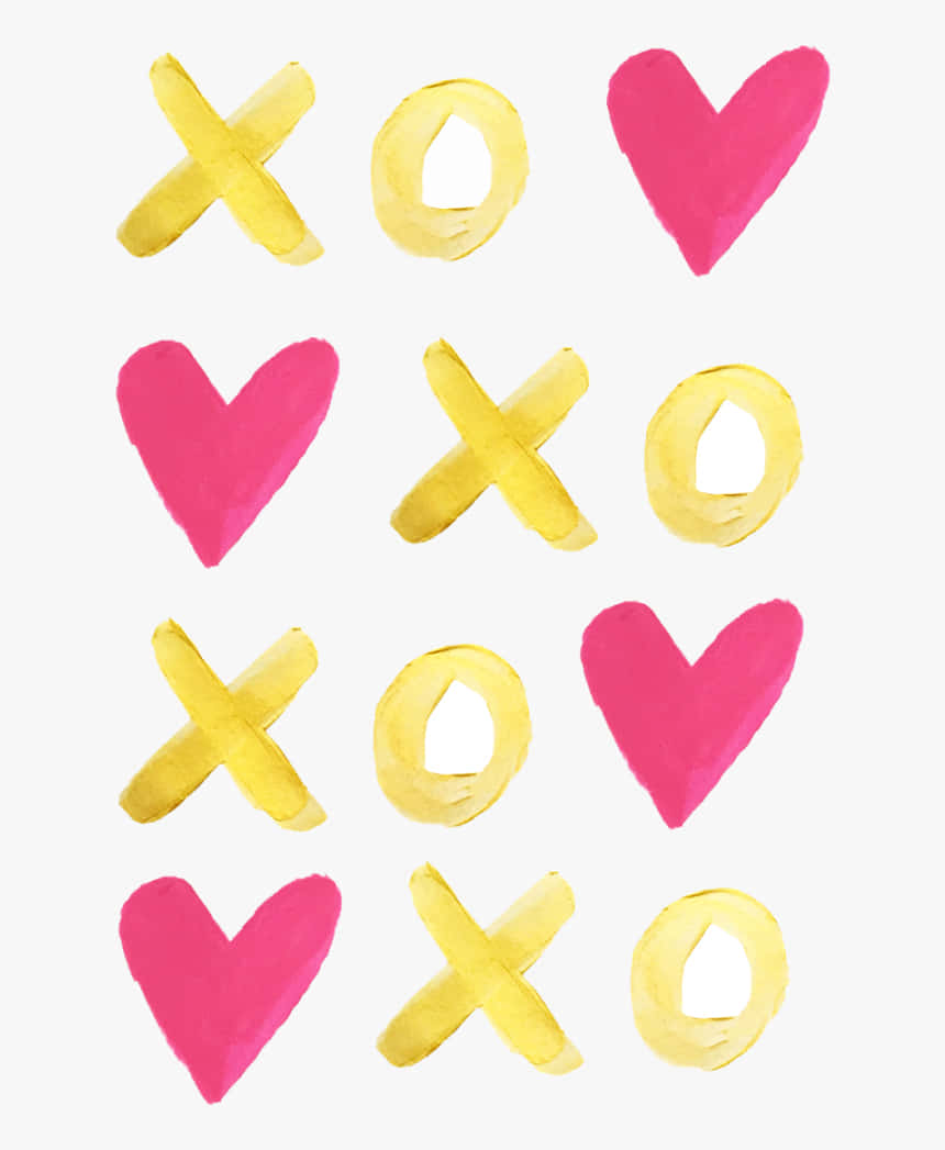 gold xoxo, pink heart, tic-tac-toe grid, SD Phone Wallpaper