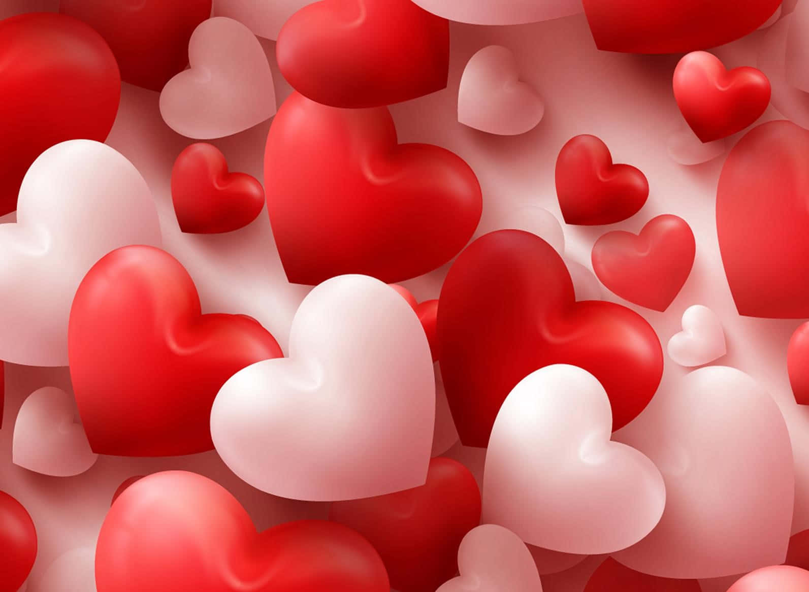red and pink 3d cute valentines hearts, glossy red and white hearts, soft focus, HD Desktop Wallpaper