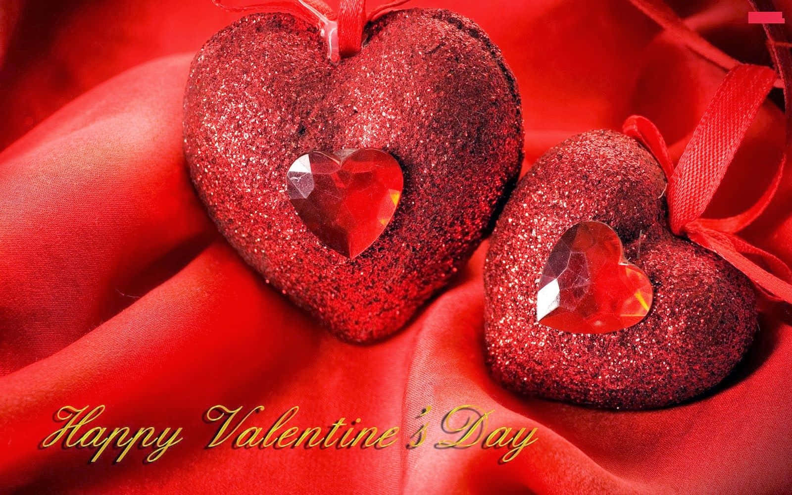 glittery red heart ornaments, crystal hearts, rich red satin fabric, HD Desktop Wallpaper