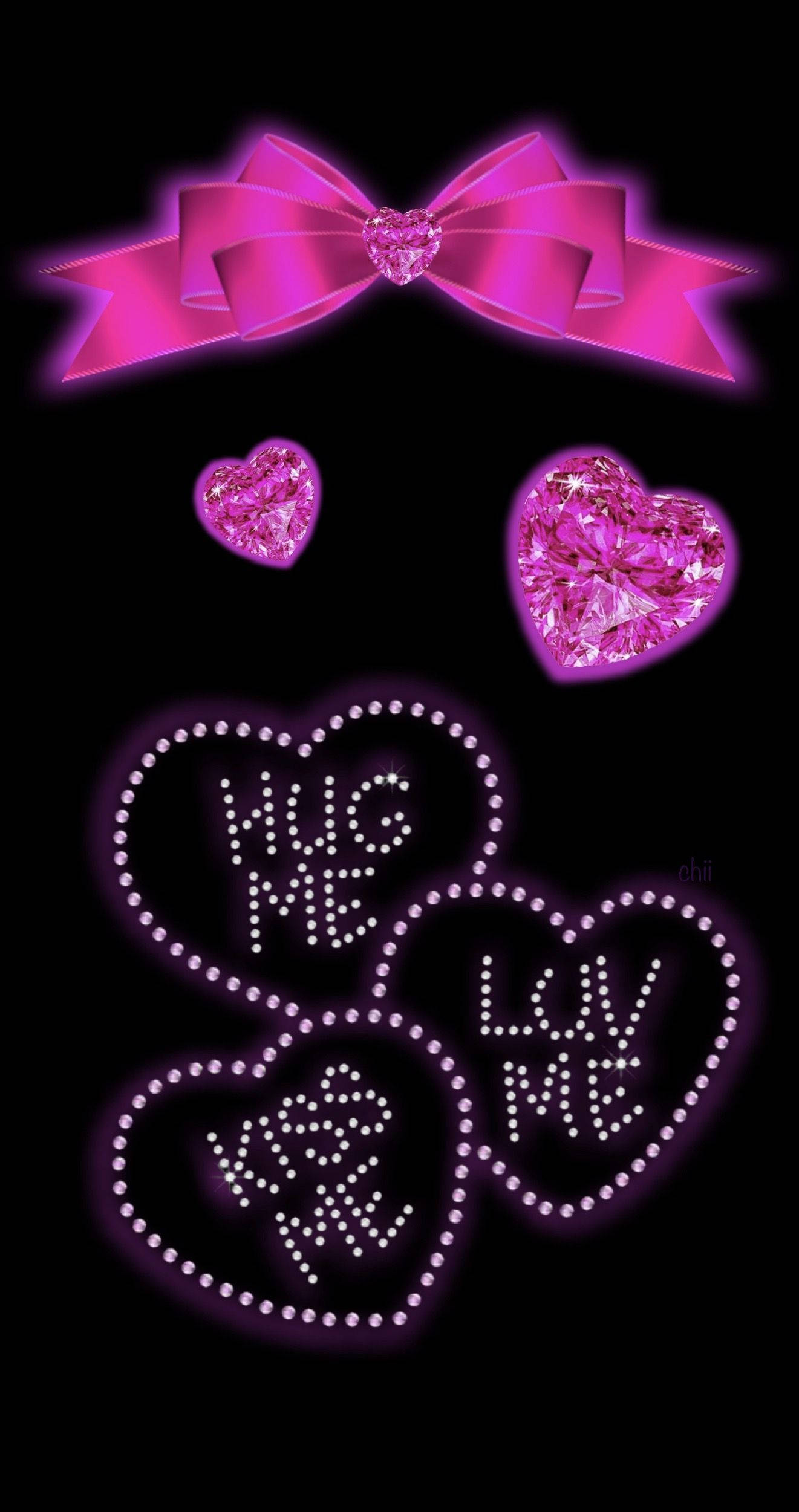 girly and glittery, glowing pink hearts, bow with diamond accents, Full HD Phone Wallpaper
