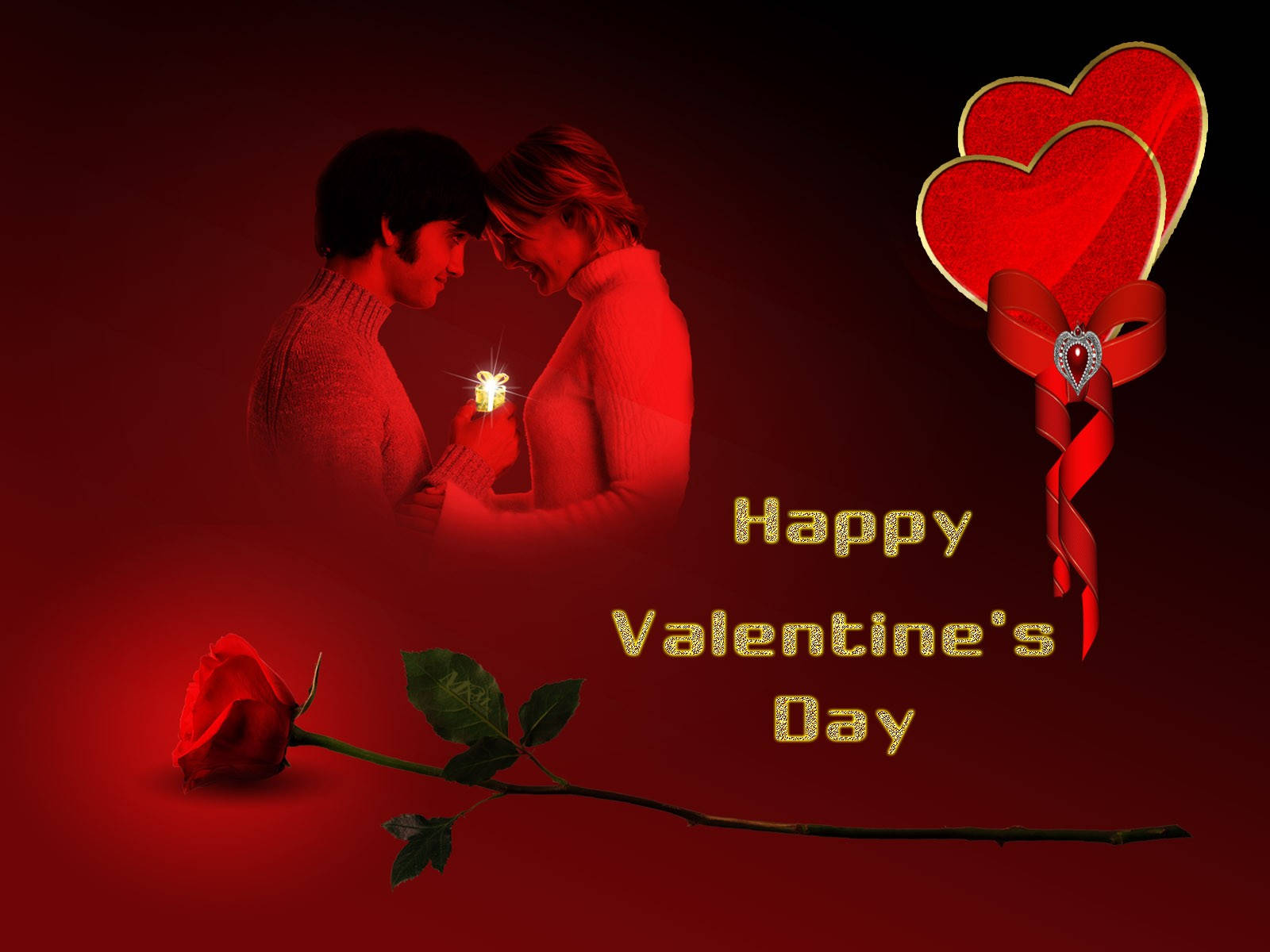 Valentine's Day, glowing firefly, romantic red-lit scene, HD Desktop Wallpaper