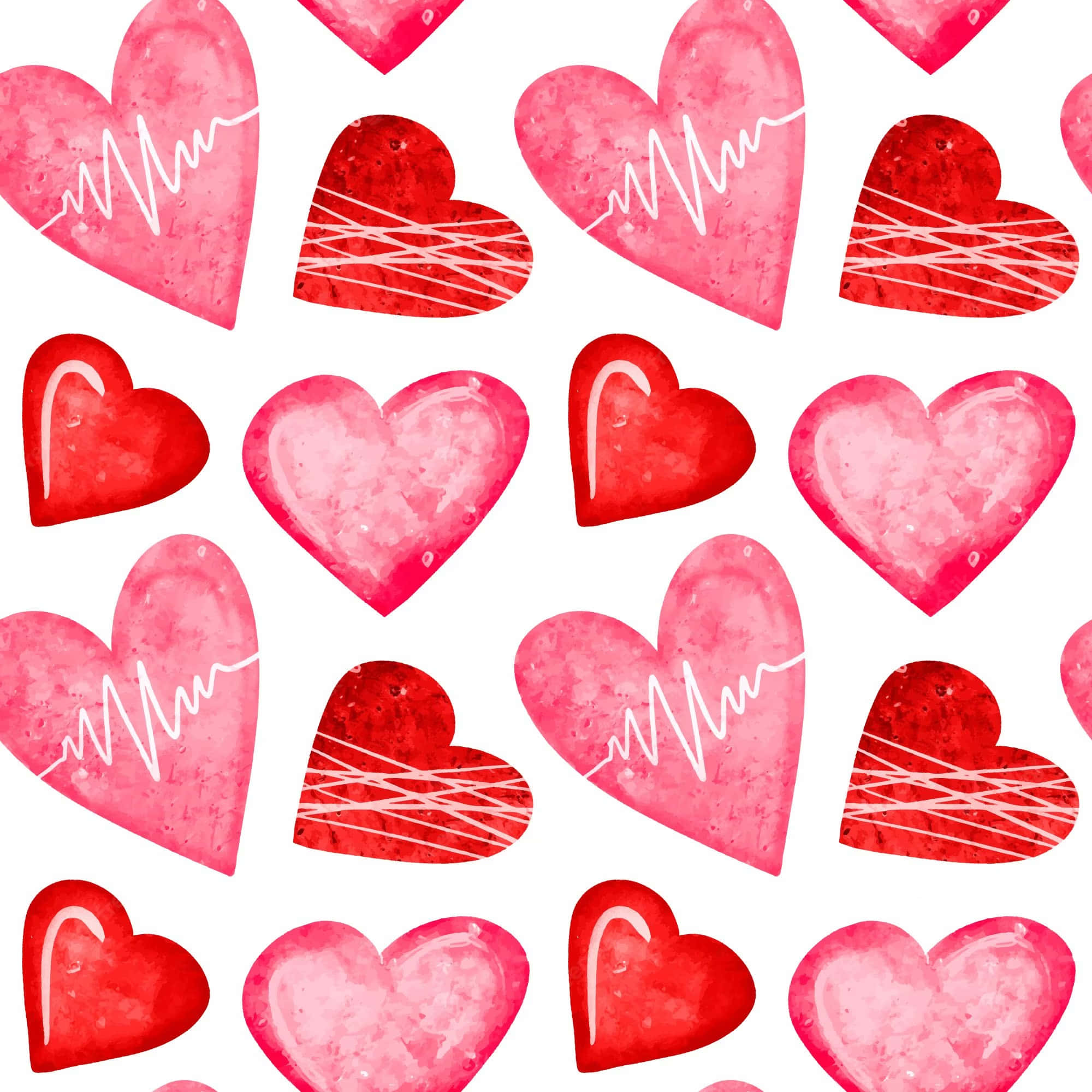 pink hearts, red hearts, watercolor pattern, Full HD Desktop Wallpaper