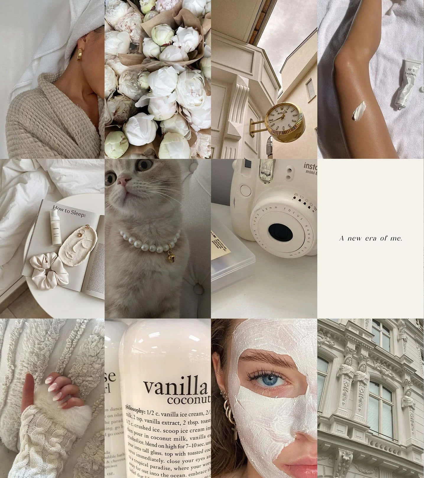 Vanilla Aesthetic Collage, cozy self-care moments, flowers, HD Phone Wallpaper