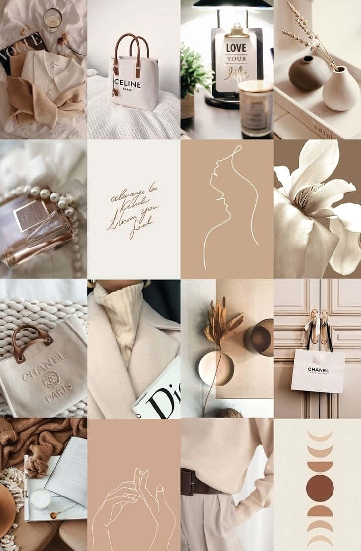 vanilla aesthetic, beige-toned, luxury fashion items, SD Phone Wallpaper