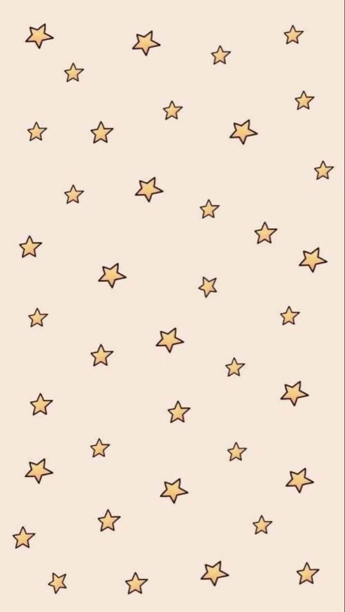 vanilla star pattern, soft beige background, hand-drawn golden stars, SD Phone Wallpaper