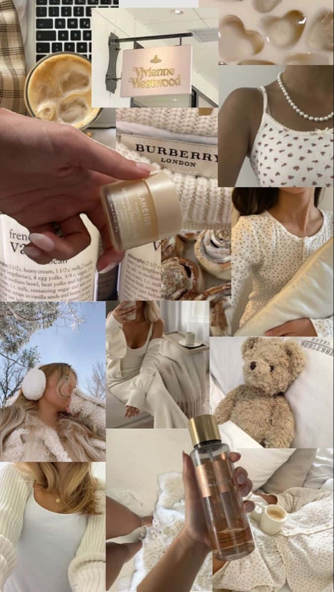 vanilla aesthetic collage, luxury lifestyle, coffee perfume, SD Phone Wallpaper