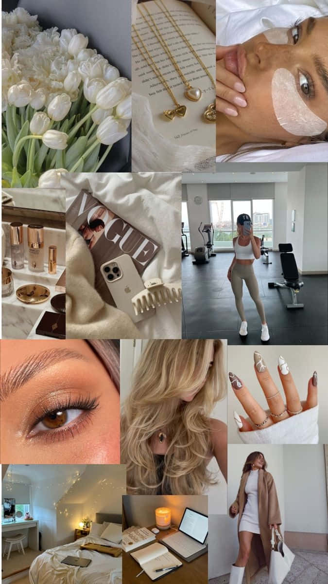 Vanilla Aesthetic Collage, white tulips, luxury jewelry, SD Phone Wallpaper