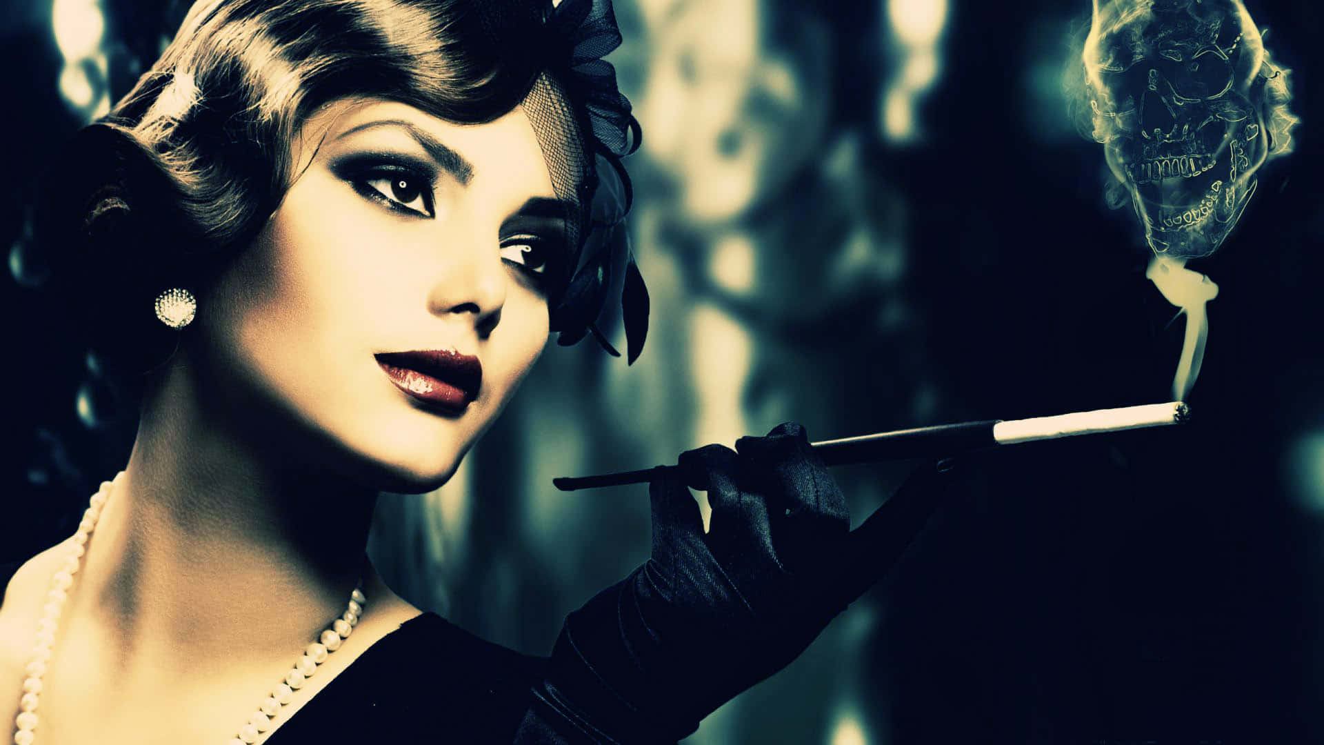 Cute Vintage Smoking Woman, vintage attire, smokes a cigarette, Full HD Desktop Wallpaper
