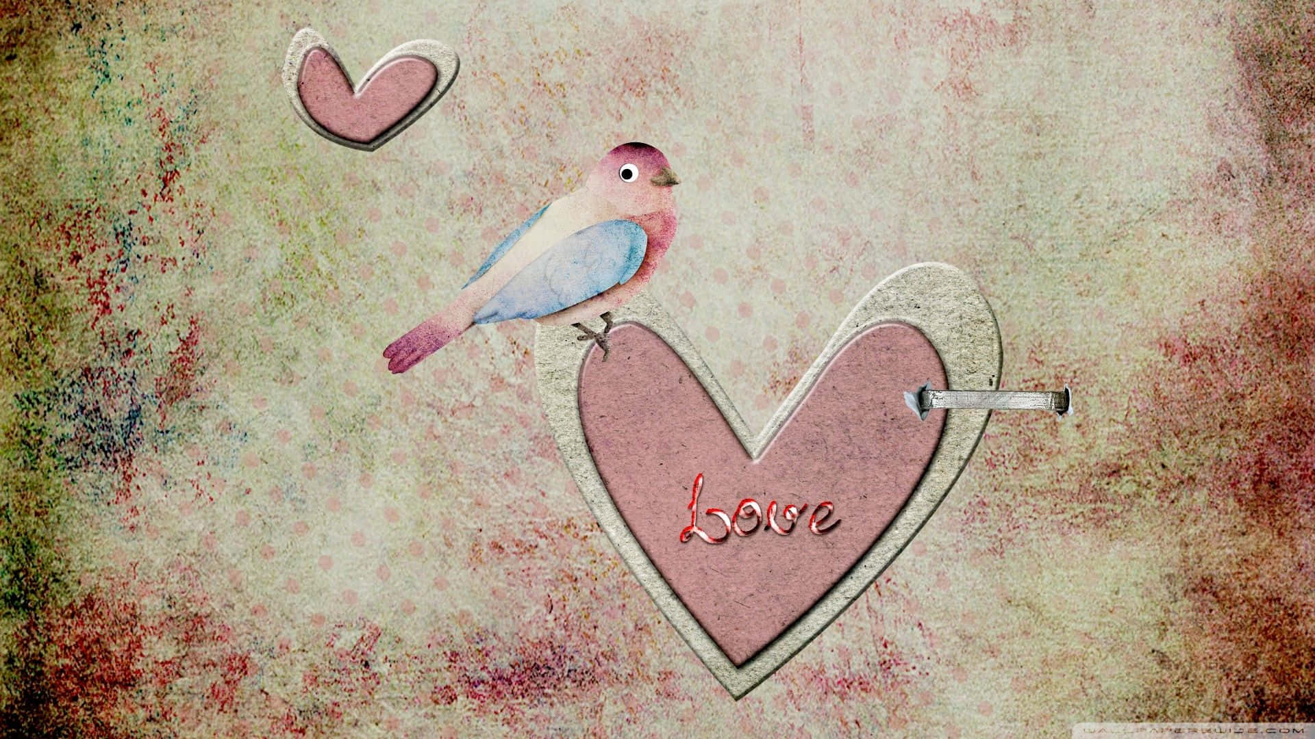 pastel bird, heart-shaped lock, love inscribed, Full HD Desktop Wallpaper