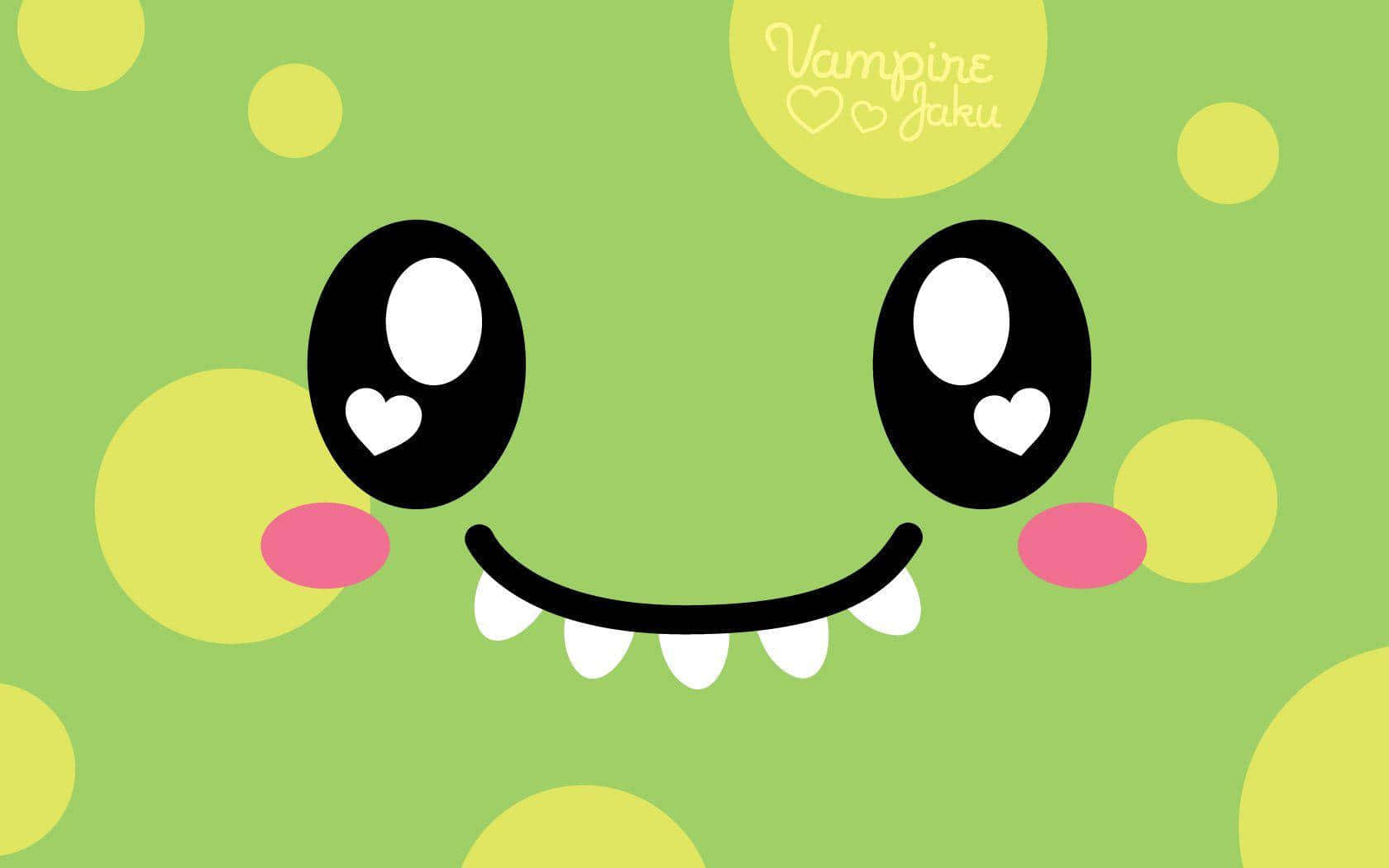 cute green cartoon vampire, heart eyes, fangs, HD Desktop Wallpaper