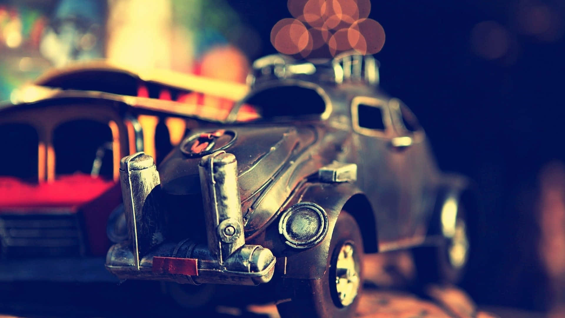 vintage toy car, chrome details, red accents, Full HD Desktop Wallpaper