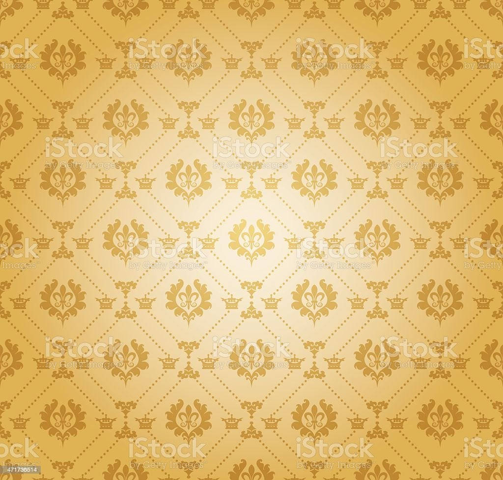 golden damask, repeating floral and crown motifs, gradient background, SD Desktop Wallpaper