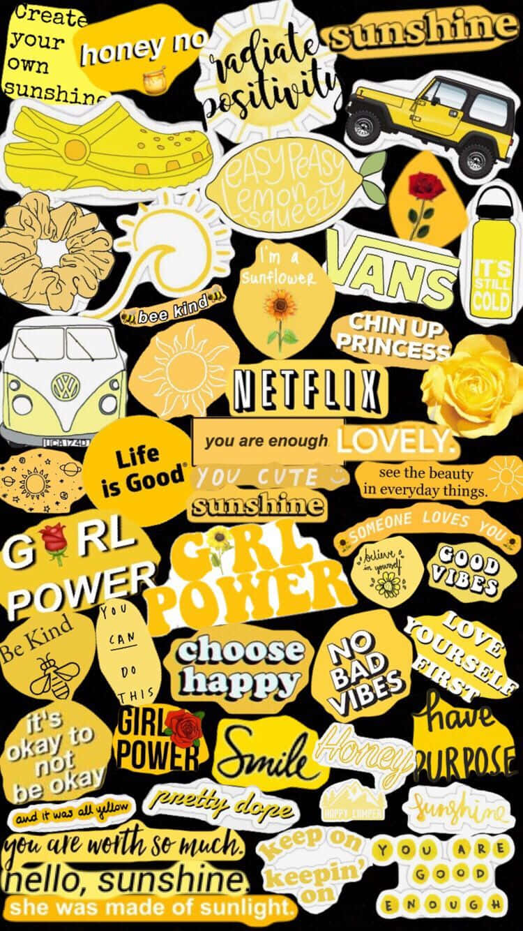 vibrant yellow sticker collage, motivational quotes, sunflowers, HD Phone Wallpaper