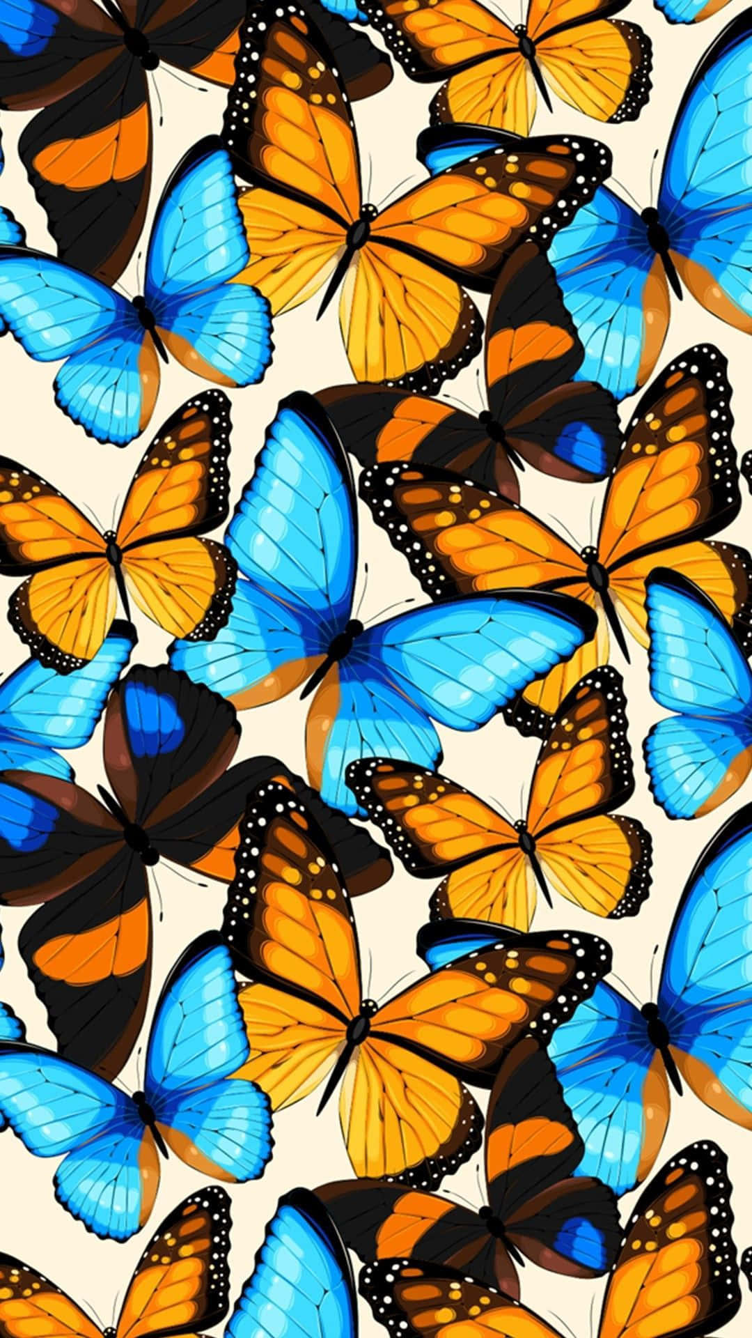 Cute Vsco Aesthetic, vibrant blue, orange butterflies, Full HD Phone Wallpaper