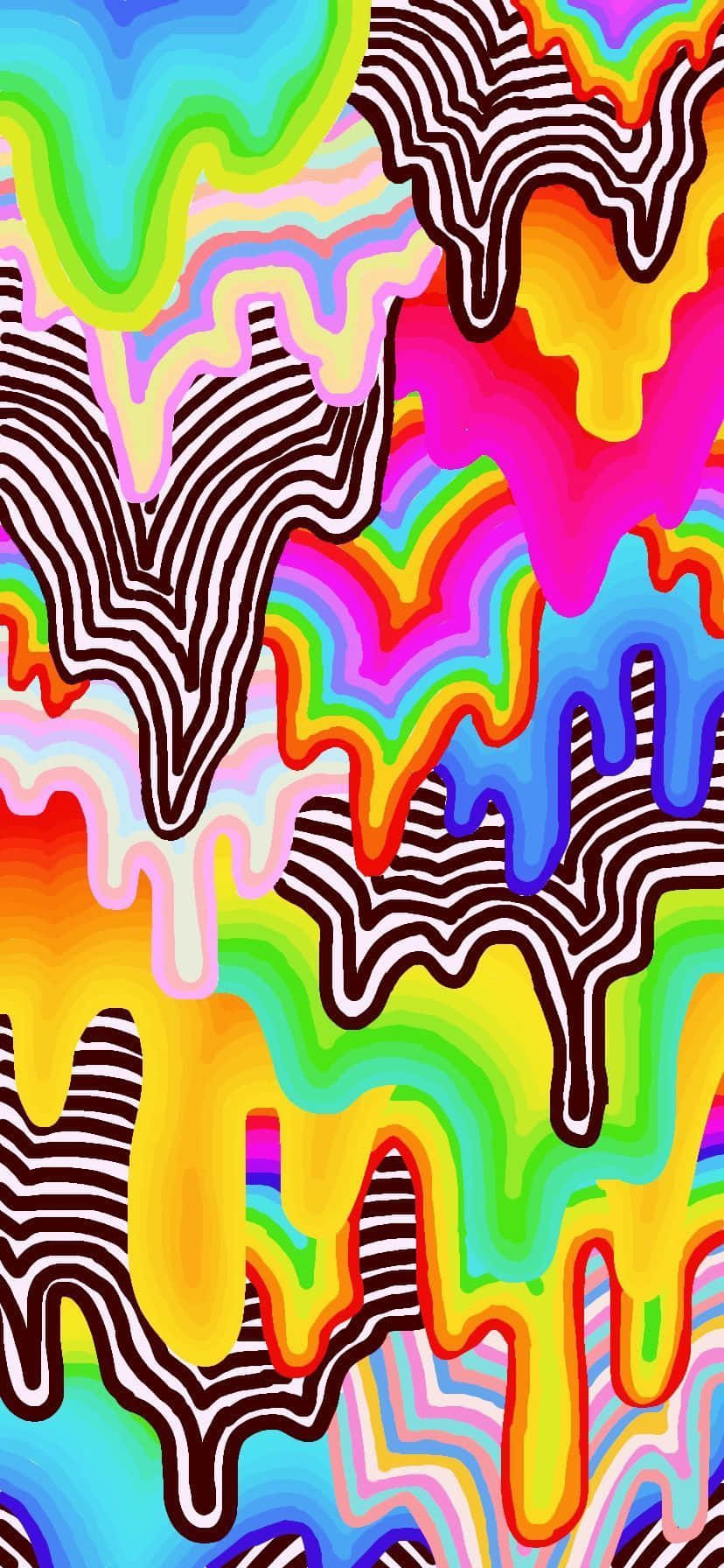 rainbow colors, wavy patterns, black and white striped lines, HD Phone Wallpaper