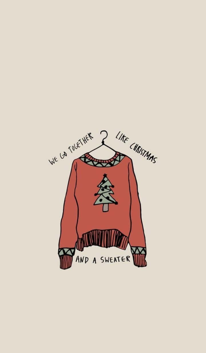 Cute Vsco Aesthetic, red Christmas sweater, hand-drawn tree, SD Phone Wallpaper