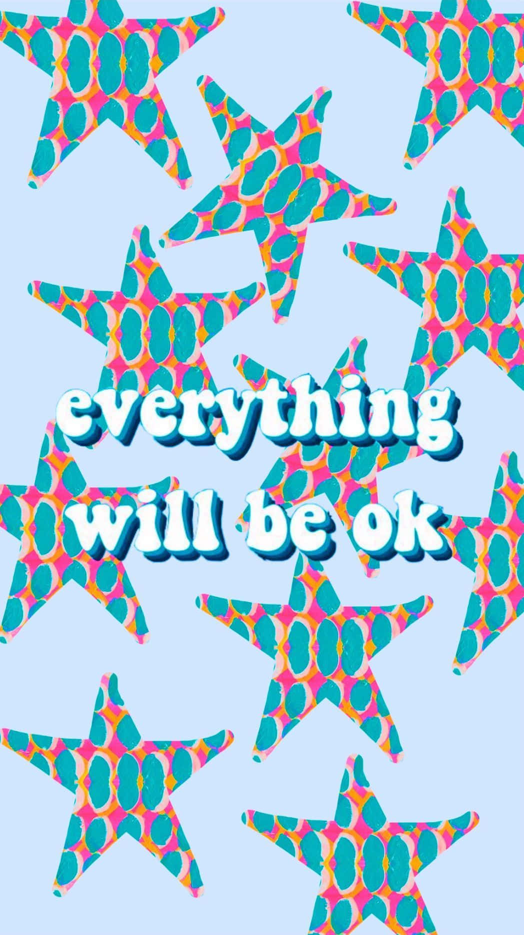 soft blue background, vibrant patterned starfish, everything will be ok, HD Phone Wallpaper