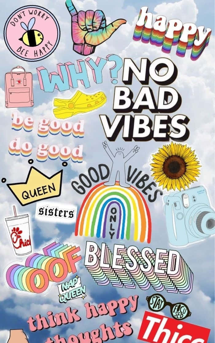 cute Vsco aesthetic, rainbow-themed stickers, motivational phrases, SD Phone Wallpaper