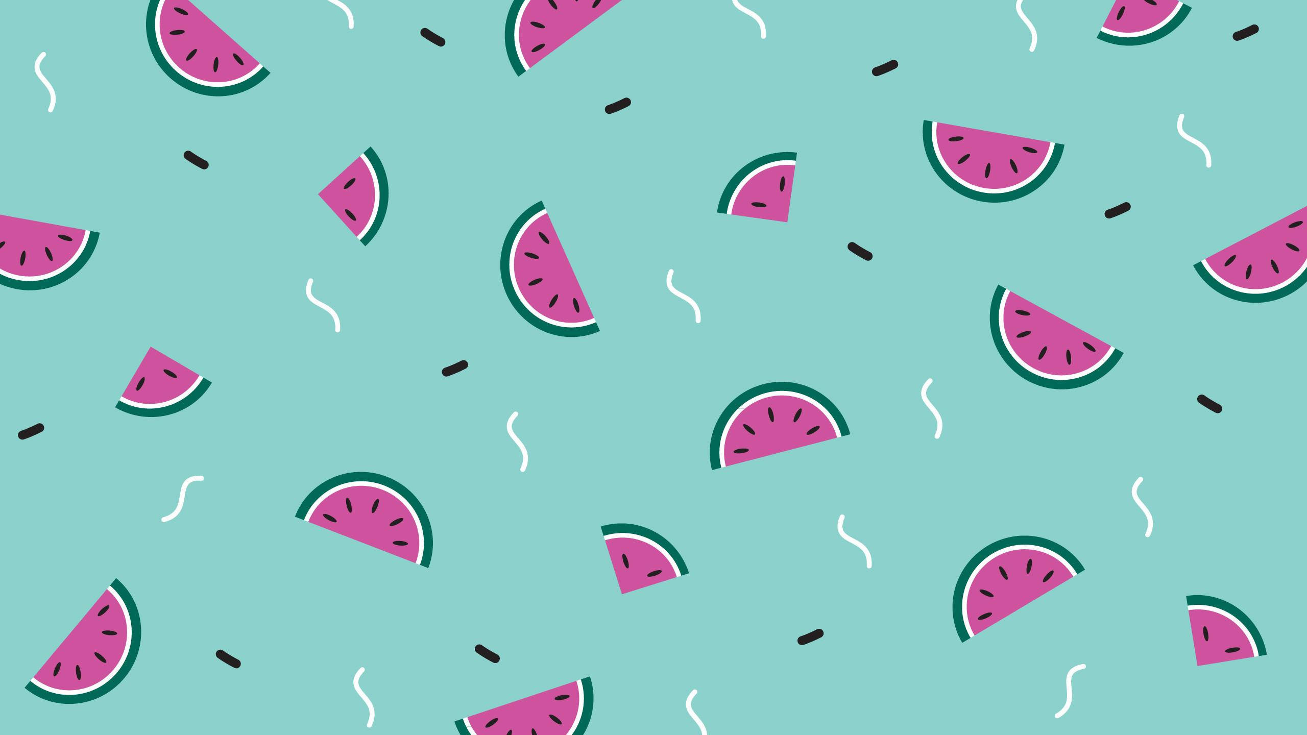 pink watermelon slices, green rinds, mint green background, 2K Desktop Wallpaper