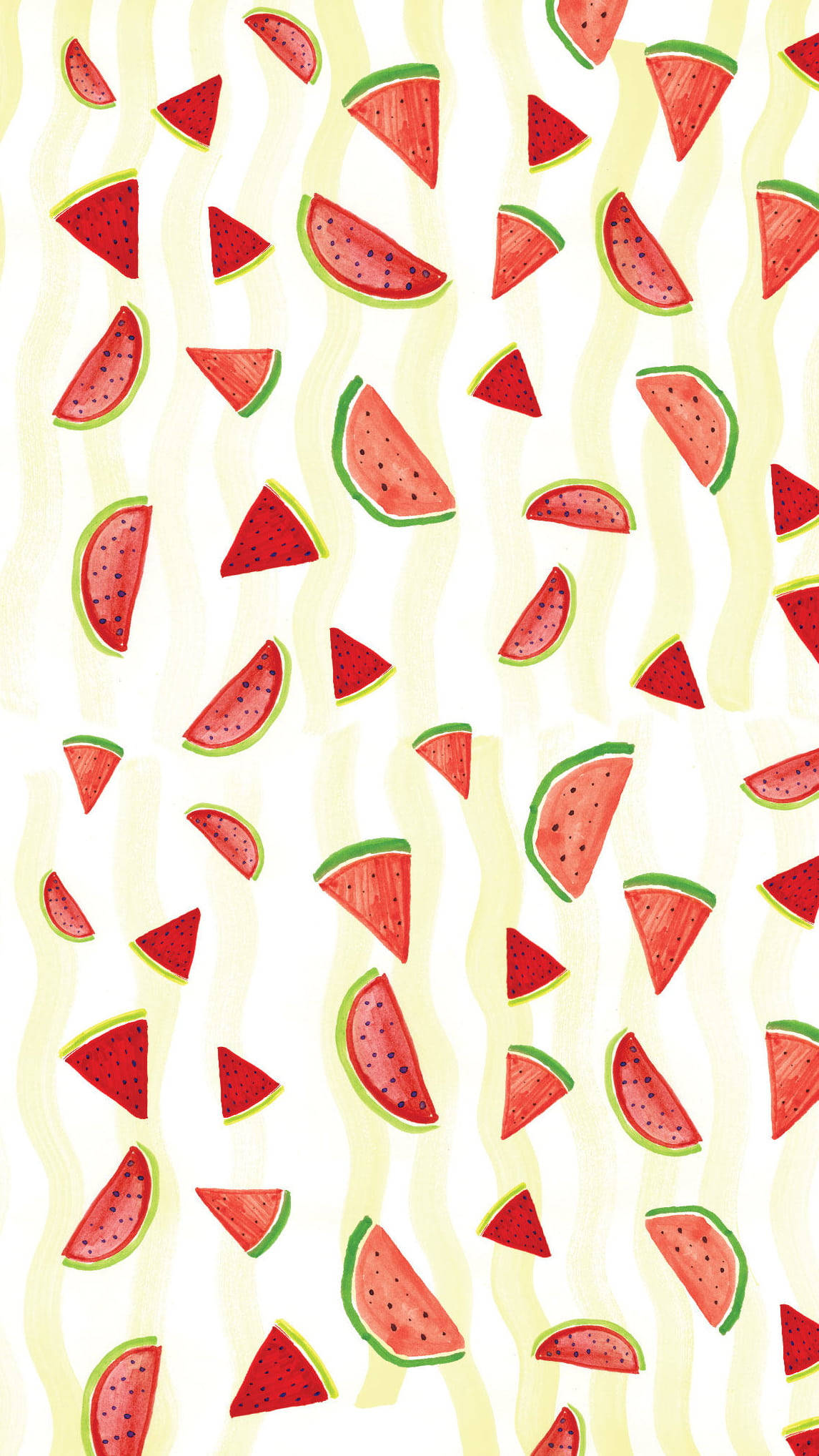 tropical watermelon pattern, watermelon slices, wavy cream background, Full HD Phone Wallpaper