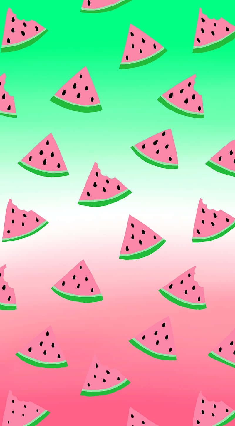 pink watermelon slices, gradient from green to pink background, summer watermelon, HD Phone Wallpaper