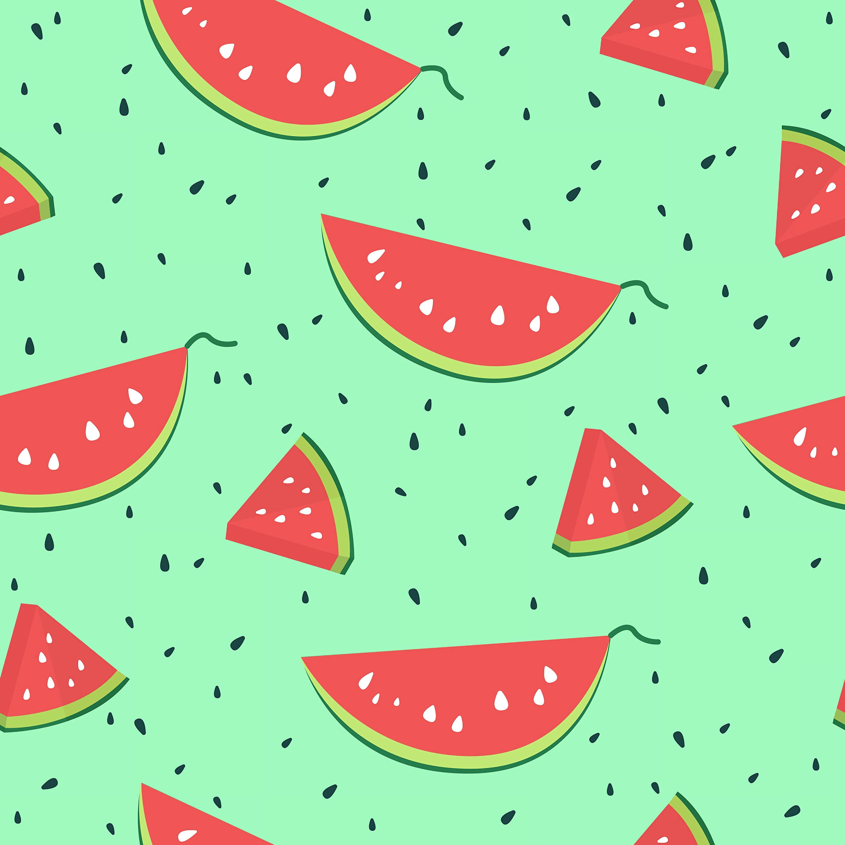 cute minty watermelon pattern art, watermelon slices, black seeds, 2K Desktop Wallpaper