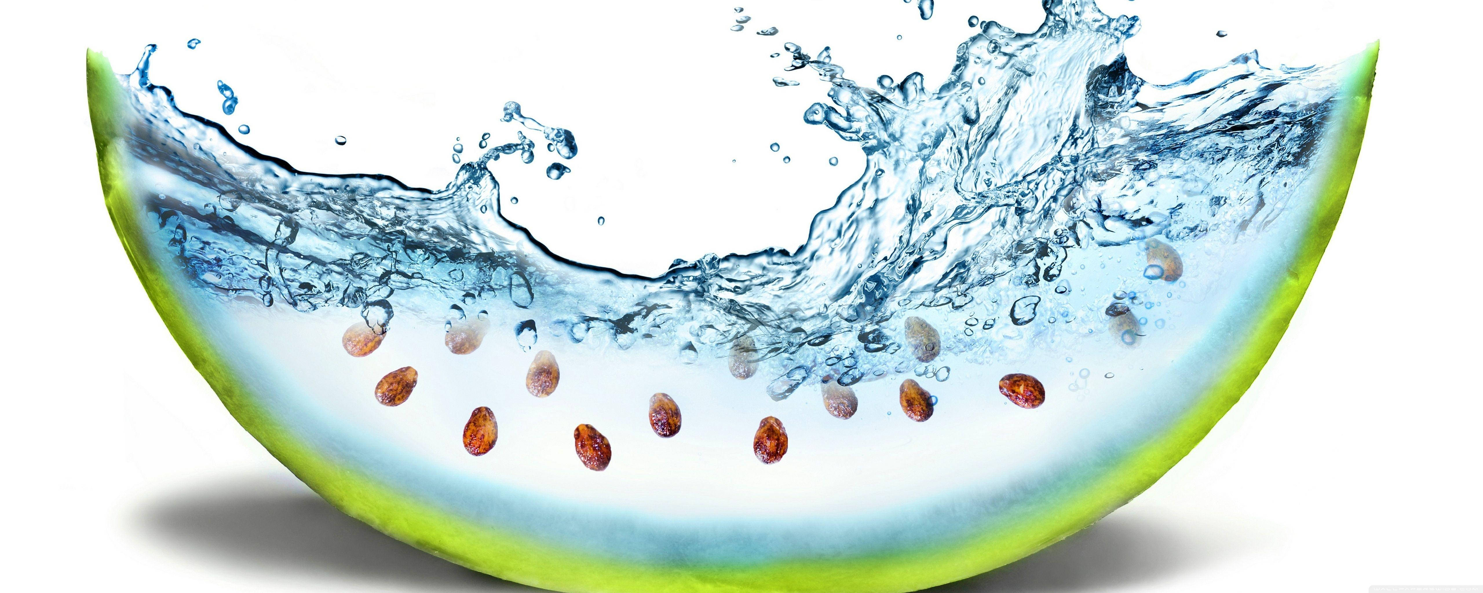 watermelon slice, water splashing, seeds, 5K Desktop Wallpaper
