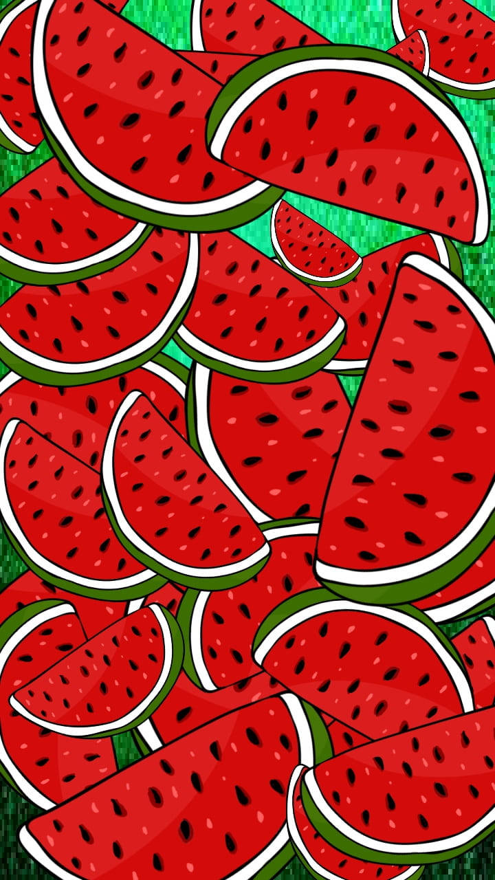 Cute Watermelon, cartoon watermelon slices, black seeds, HD Phone Wallpaper
