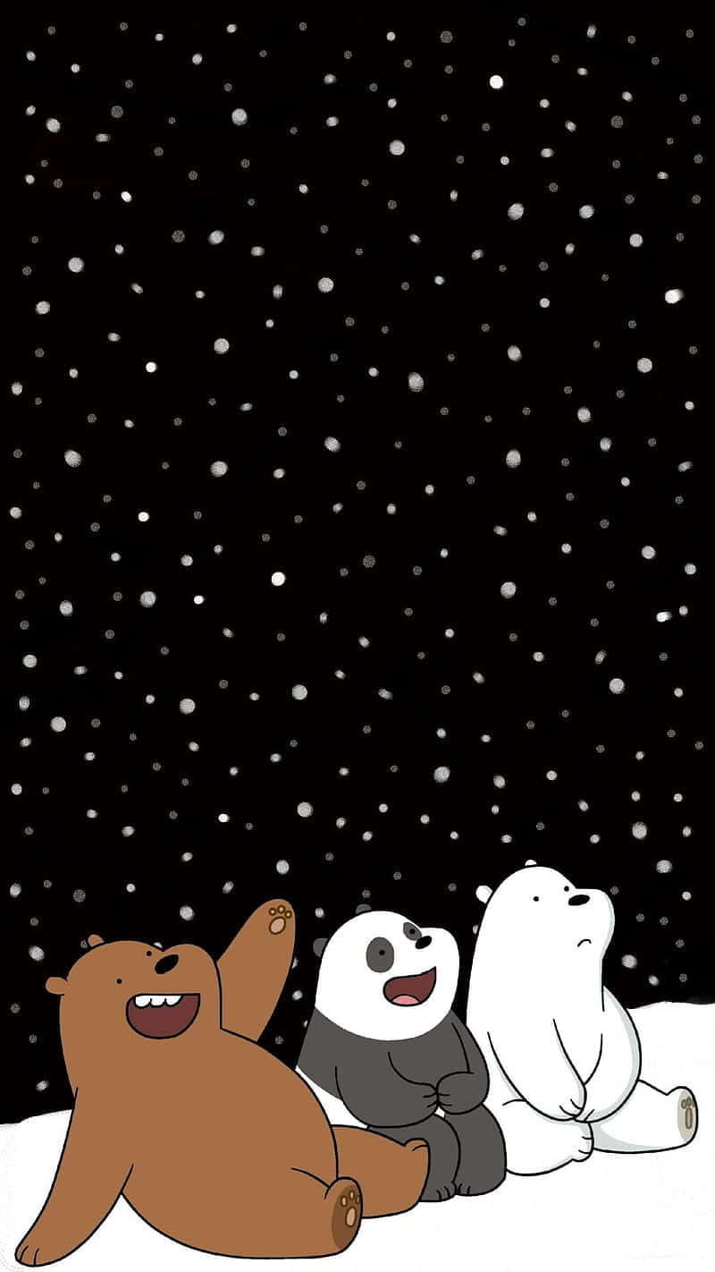 Cute We Bare Bears, starry sky, snow, HD Phone Wallpaper