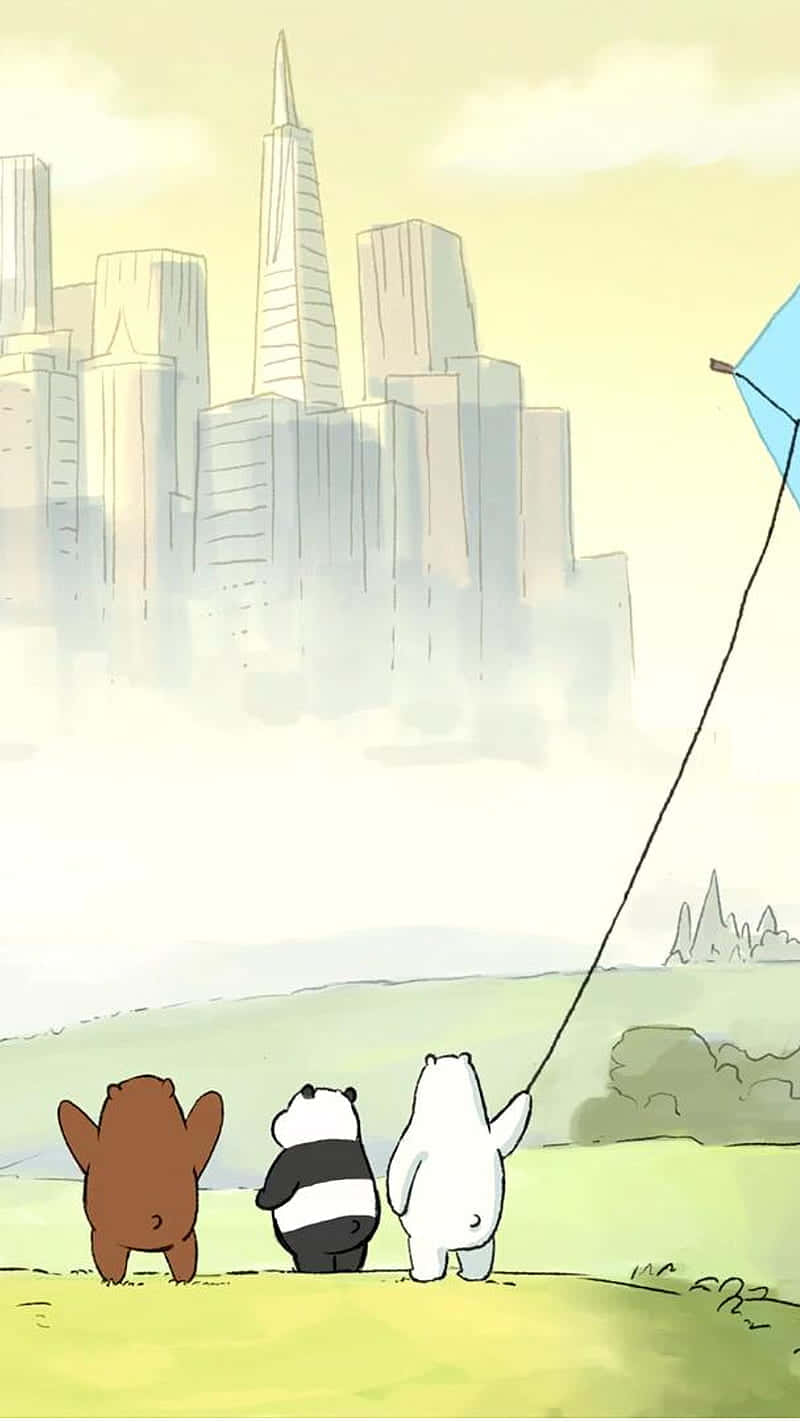 We Bare Bears, cartoon bears, grassy hill, HD Phone Wallpaper