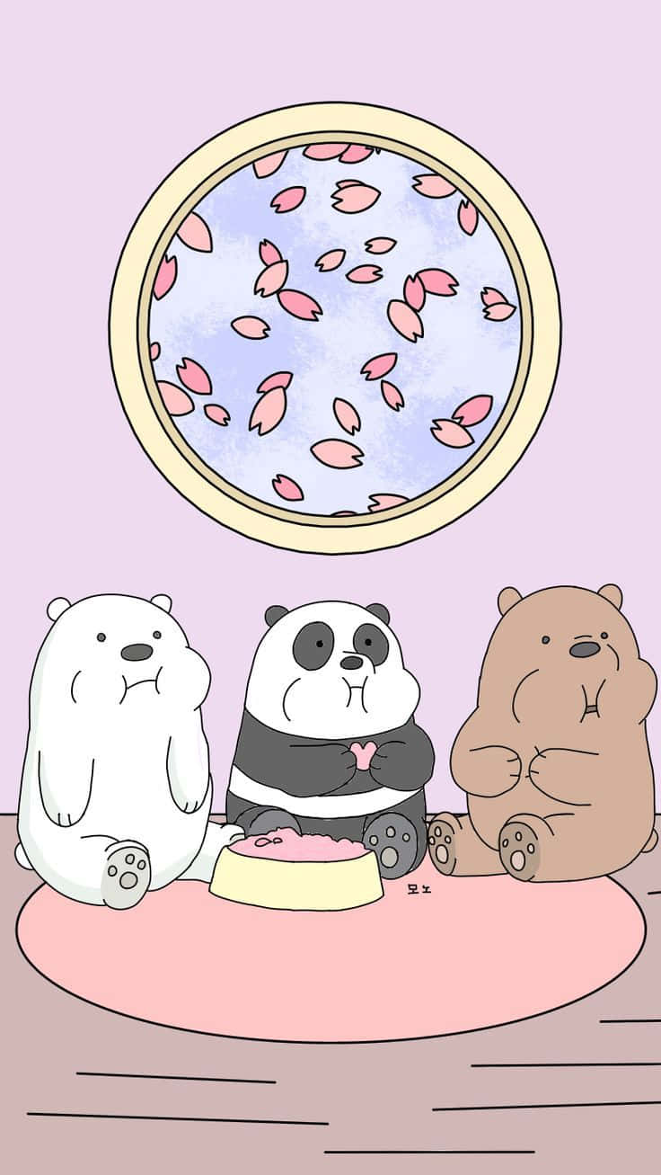 We Bare Bears, cherry blossoms, pink rug, HD Phone Wallpaper
