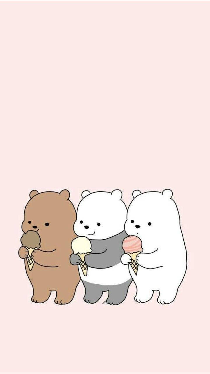 We Bare Bears, pastel-colored, soft pink background, HD Phone Wallpaper