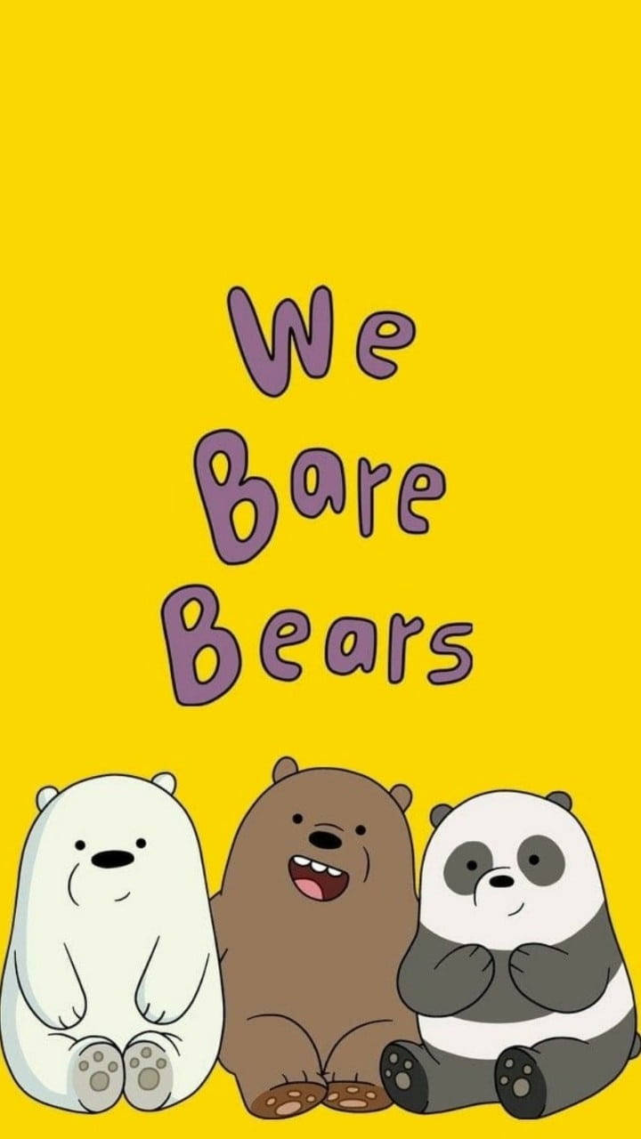We Bare Bears, yellow background, purple text, HD Phone Wallpaper