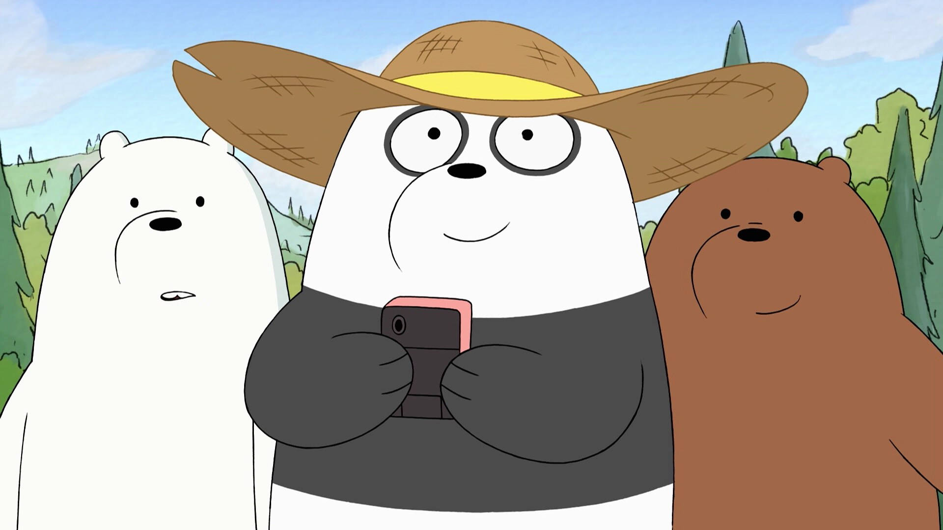 We Bare Bears, mountain, straw hat, Full HD Desktop Wallpaper